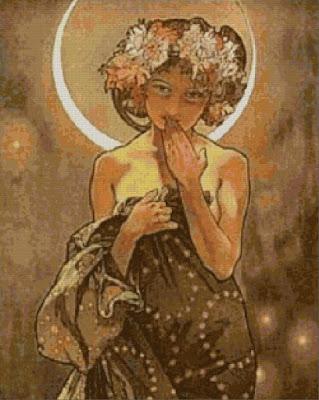 Schema per il punto croce: La luna_2 , di Alphonse Mucha
