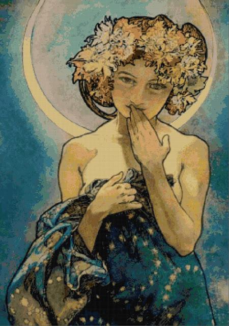 Schema per il punto croce: La luna_3 di Alphonse Mucha