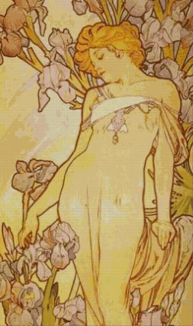 Schema per il punto croce: L'Iris di Alphonse Mucha