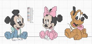 Disney baby cross stitch- Paperino,Topolino, Minnie, Pluto