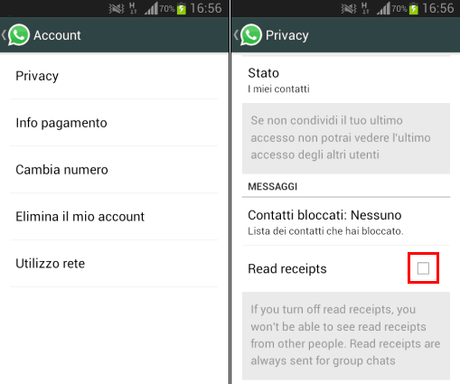 iPhone 6 WhatsApp come disattivare la conferma di lettura messaggi