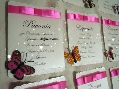 Cartellini tableau mariage collezione Mariposa colorata colore fucsia