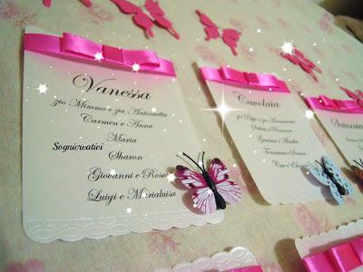 Cartellini tableau mariage collezione Mariposa colorata colore fucsia