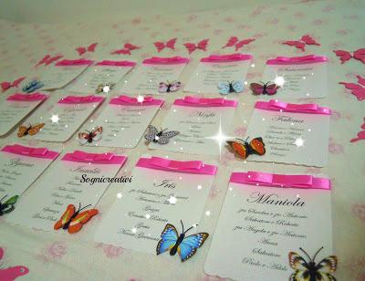 Cartellini tableau mariage collezione Mariposa colorata colore fucsia