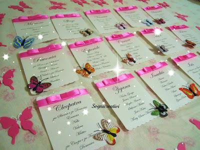 Cartellini tableau mariage collezione Mariposa colorata colore fucsia