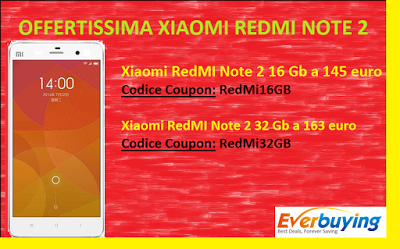 Codice Sconto Xiaomi RedMi Note 2 da 16 e 32 Gb a partire da 145 euro