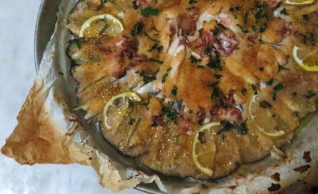 Teglia di calamari, alici e melanzane