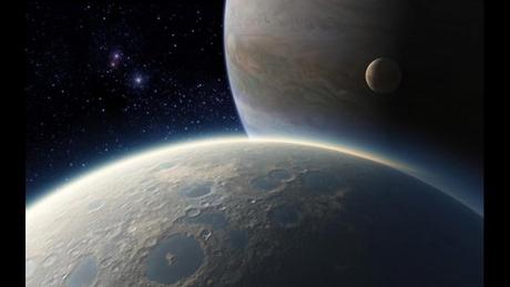 Una rappresentazione artistica di un pianeta extrasolare gassoso con un satellite di tipo roccioso.Crediti: Dan Durda
