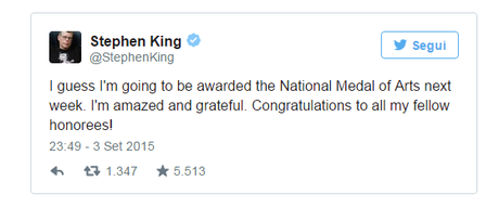 Stephen King riceve la National Medal of Arts