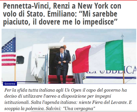 Renzi agli US Open con volo di Stato. Una vergogna