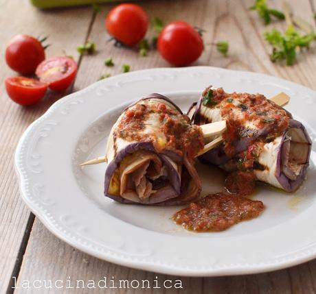 INVOLTINI DI MELANZANE,TONNO E PESTO ROSSO