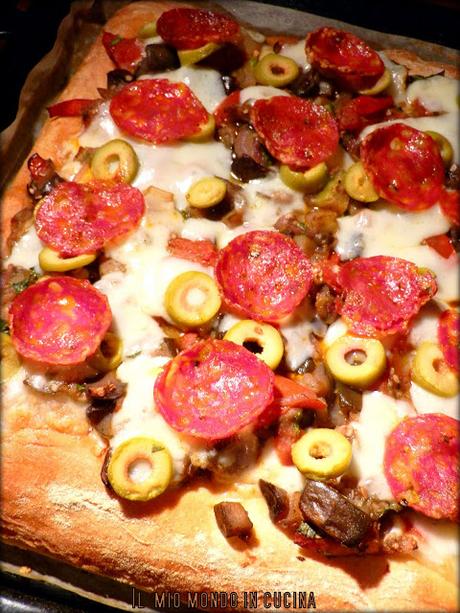 Pizza con MELANZANE al forno, provolone DOLCE e salamino PICCANTE