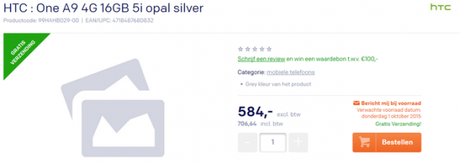 HTC One A9 avvistato su un sito tedesco