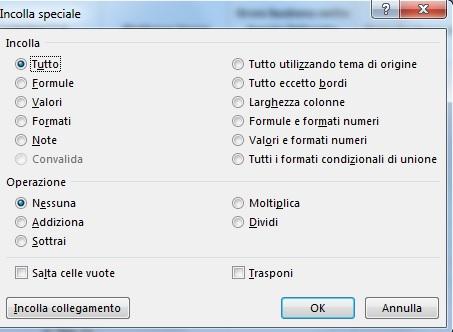 Copia, incolla e incolla speciale in excel