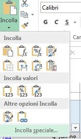 Copia, incolla e incolla speciale in excel