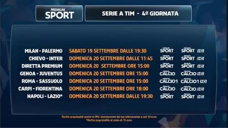 Premium Mediaset, Serie A 4a Giornata - Programma e Telecronisti