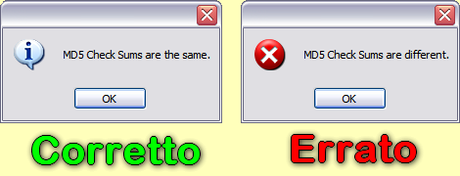 Md5sum risultato di comparare codice md5