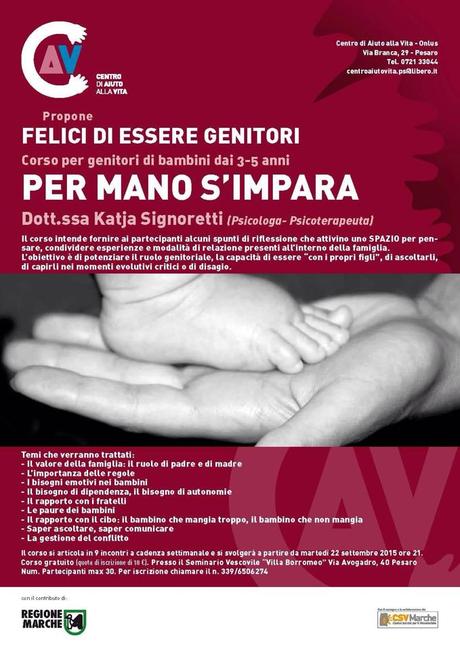 Per mano s’impara: a Pesaro corso per genitori di bambini 3-5 anni