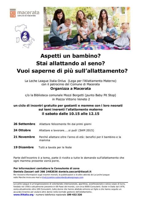 Incontri de La Leche League a Macerata, nuovo calendario