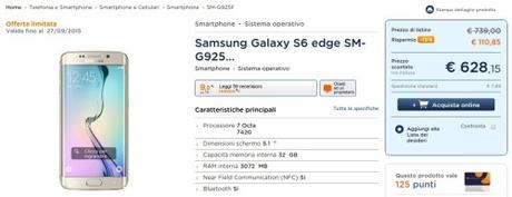 Promozione Unieuro: Samsung Galaxy S6 Edge a 628 euro più sconti del 15% su altri smartphone Smartphone Samsung Galaxy S6 edge SM G925F 32GB 4G Oro in offerta su Unieuro