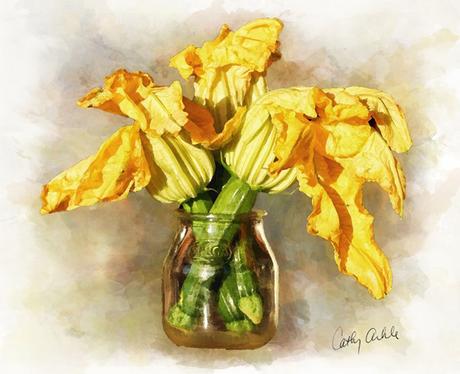 watercolor-painting-squash-blossom-