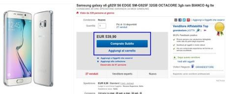 Promozione da urlo: segnaliamo la disponibilità del Samsung Galaxy S6 Edge a 539 euro su eBay. Trattasi di un prodotto con garanzia europea Samsung galaxy s6 g925f S6 EDGE SM G925F 32GB OCTACORE 3gb ram BIANCO 4g lte eBay Promozione da urlo: segnaliamo la disponibilità del Samsung Galaxy S6 Edge a 539 euro su eBay. Trattasi di un prodotto con garanzia europea Promozione da urlo: segnaliamo la disponibilità del Samsung Galaxy S6 Edge a 539 euro su eBay. Trattasi di un prodotto con garanzia europea