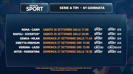 Premium Mediaset, Serie A 6a Giornata - Programma e Telecronisti