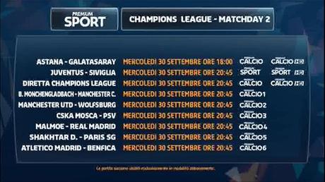 Premium Mediaset, Champions 2a giornata - Programma e Telecronisti