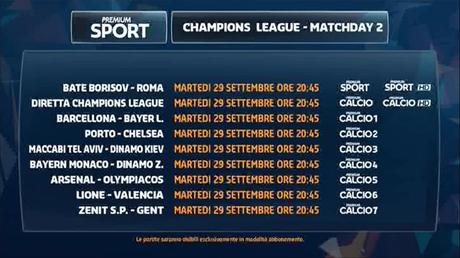 Premium Mediaset, Champions 2a giornata - Programma e Telecronisti