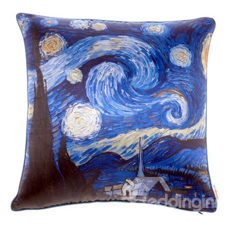 New Arrival Oil-painting Style Beautiful Starry Sky Print Throw Pillow Case 