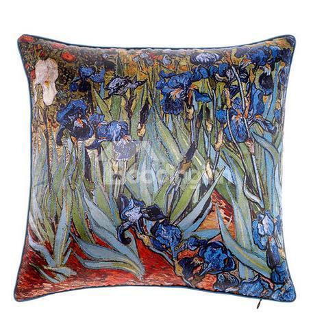 New Arrival Oil-painting Style Beautiful Irises Print Throw Pillow Case 