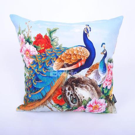 Attractive Peacock Peony Digital Printing Throw Pillowcase