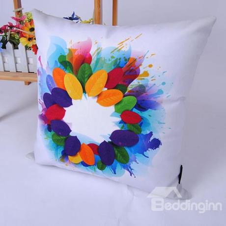 Stylish Digital Printing Multicolor Leaves Throw Pillowcase