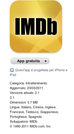 L'applicazione IMDb Film & TV si aggiorna alla versione 2.1 sia per iPhone che per iPad con molte novità