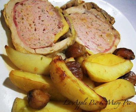 Faraona ripiena arrosto con patate e castagne