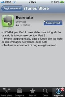 Aggiornamento per l'applicazione Evernote con diverse novità per l'uscita del iPad 2