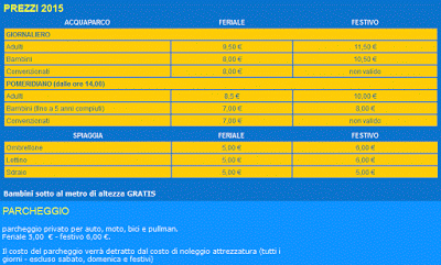 Tariffe Parco Acquatico Idrofollie
