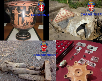 Traffico internazionale di reperti archeologici, 19 arresti e sequestro di preziosi reperti archeologici a Molfetta e in Campania.