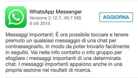 WhatsApp iOS – Arriva un nuovo aggiornamento che porta i messaggi importanti! [Aggiornato x5 Vers. 2.12.7]