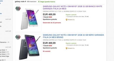 Promozione Samsung Galaxy Note 4 Garanzia Italia a 469 euro galaxy note 4 eBay
