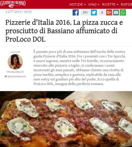 Dal sito del Gambero Rosso: Proloco Dol e le “Pizzerie d’Italia 2016”