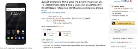 Offertona speciale: Zuk Z1 spedito da Amazon Italia a 299 euro solo per poche ore