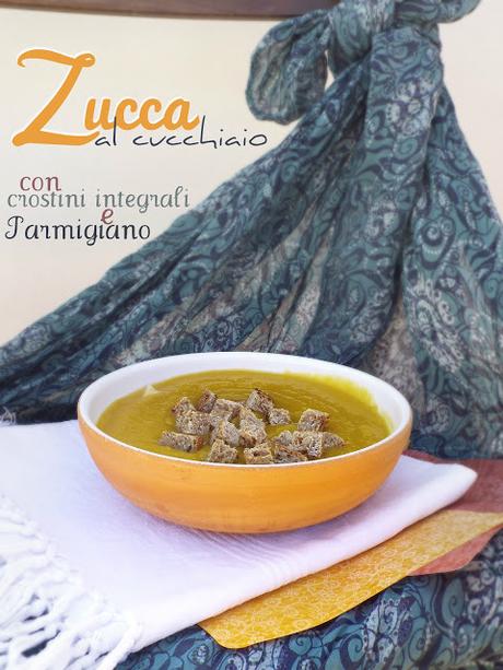 Zucca al cucchiaio con crostini integrali e coste di Parmigiano