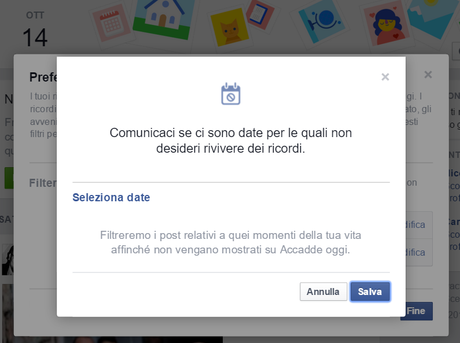 filtri ricordi facebook date