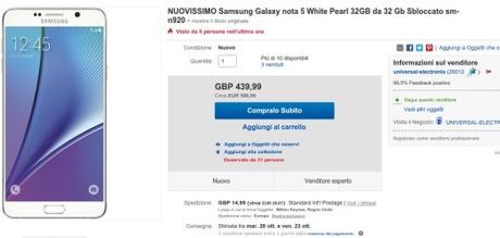 Promozione Galaxy Note 5 a 588 euro su eBay (compatibile con reti LTE Wind) Promozione Galaxy Note 5 a 588 euro su eBay (compatibile con reti LTE Wind)BRAND NEW SAMSUNG GALAXY NOTE 5 WHITE PEARL 32GB 32 GB UNLOCKED SM N920 eBay 3