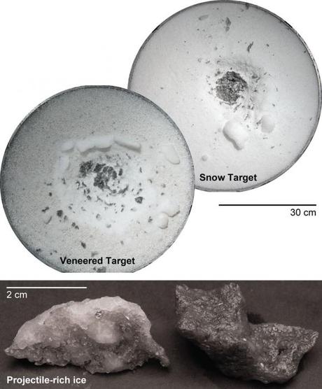 Gli esperimenti effettuati utilizzando un cannone alta velocità suggeriscono che quando piccoli corpi come asteroidi o frammenti di roccia ne colpiscono altri formati da silicati porosi o ghiacci gran parte del materiale impattato rimane sul corpo colpito. I risultati hanno forti implicazioni sulla composizione superficiale del pianeta nano Cerere. Crediti: NASA Ames Research Center