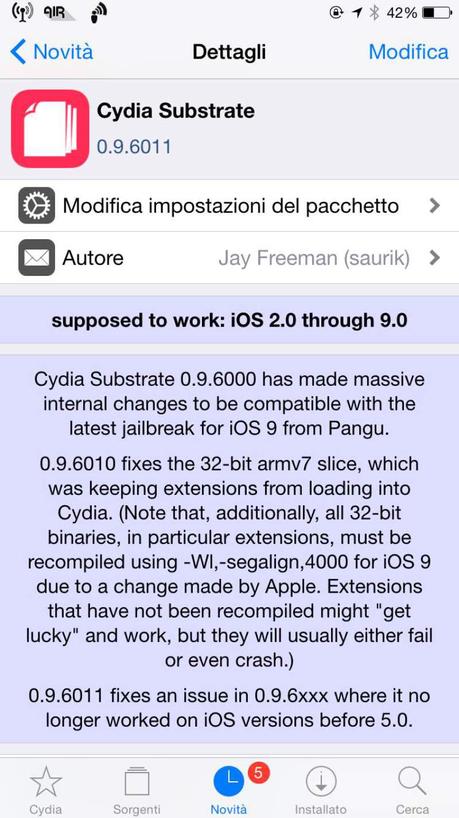 Jailbreak iOS 9.x.x – Saurik aggiorna il Cydia Substrate e il Cydia Installer [Vers. 0.9.6011, Vers. 1.1.24]