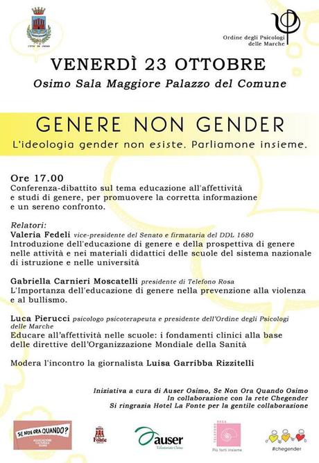 Osimo (An), incontro su “Genere non gender. L’ideologia gender non esiste. Parliamone insieme”