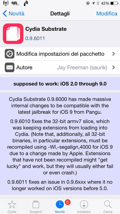 Jailbreak iOS 9.x.x – Saurik aggiorna il Cydia Substrate e il Cydia Installer [Vers. 0.9.6011, Vers. 1.1.25]