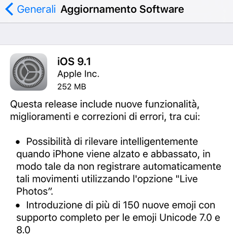 iOS 9.1 – Apple lo rilascia ufficialmente per iPhone, iPad e Pod Touch, Link Diretti al Download